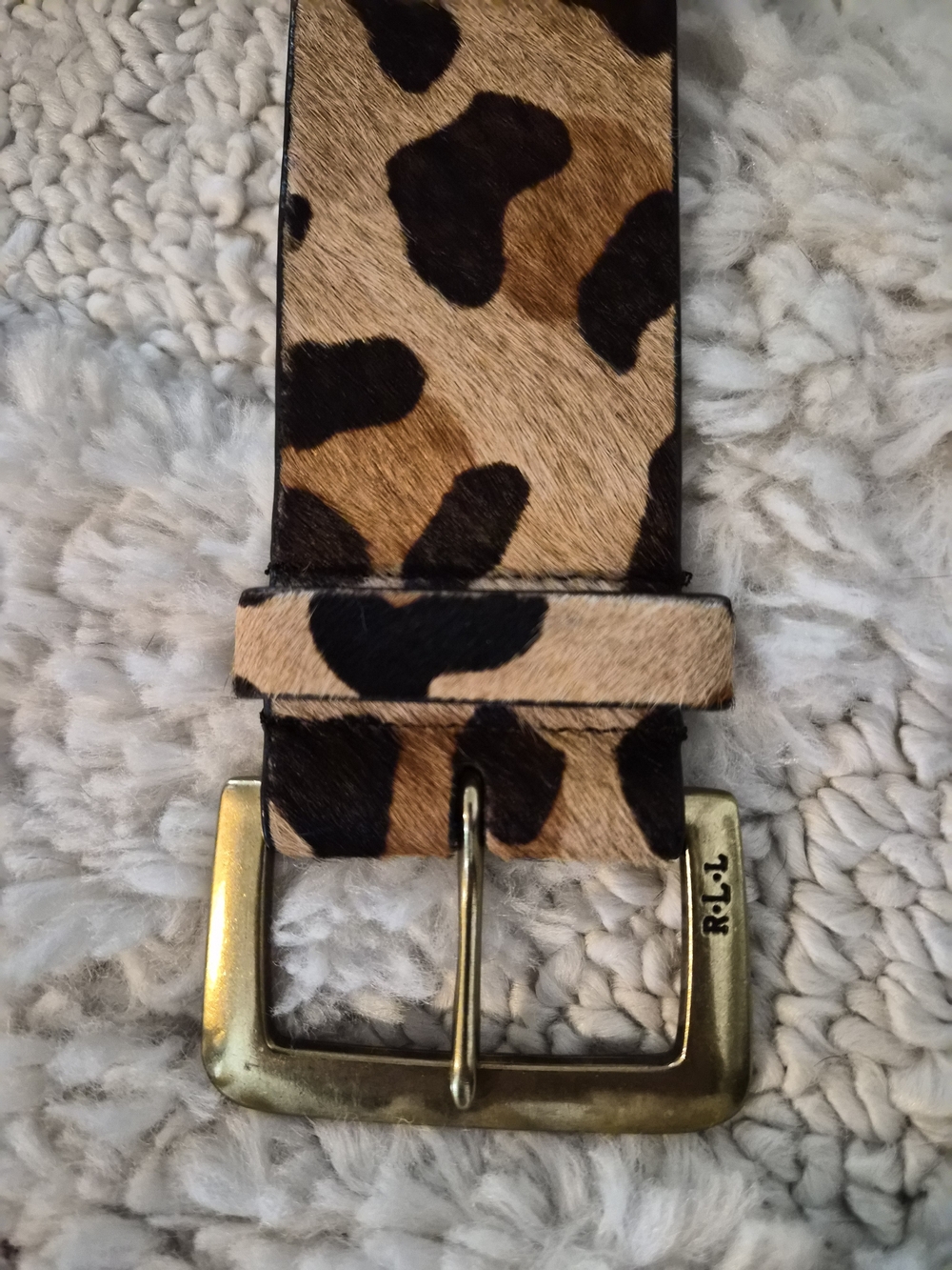 Lauren Ralph Lauren Leopard Print Calf Hair Belt with Brass Buckle
